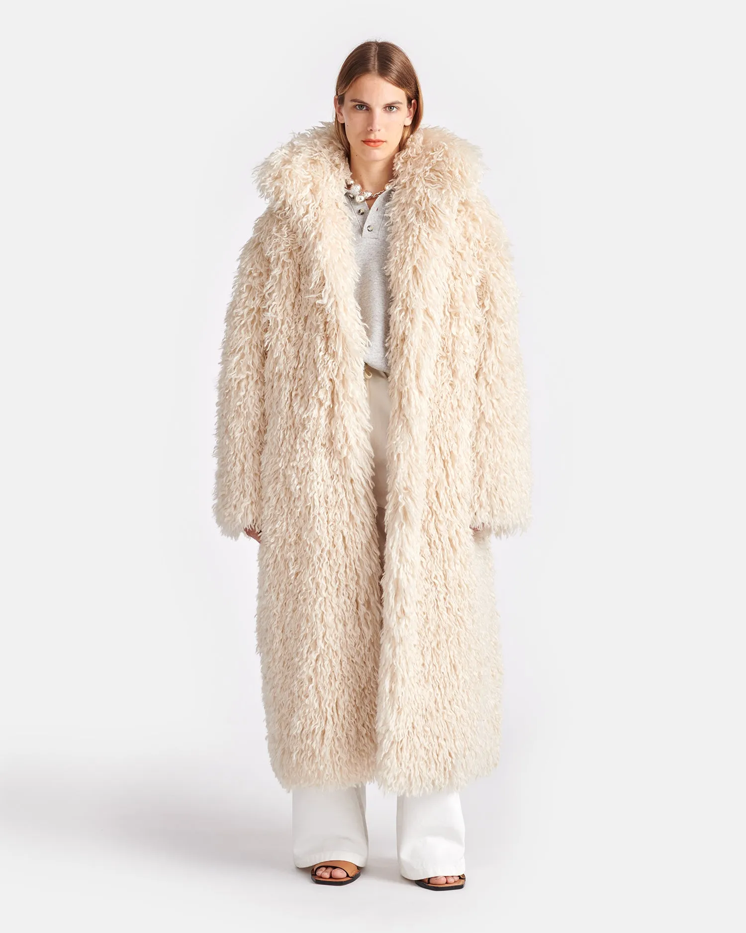 Kilah - Faux Racka Fur Coat - Creme