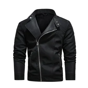 Leather Jacket Men Winter Fleece Warm Zipper Motorcycle Coats Mens Fashion New Biker Jackets Slim Overcoat