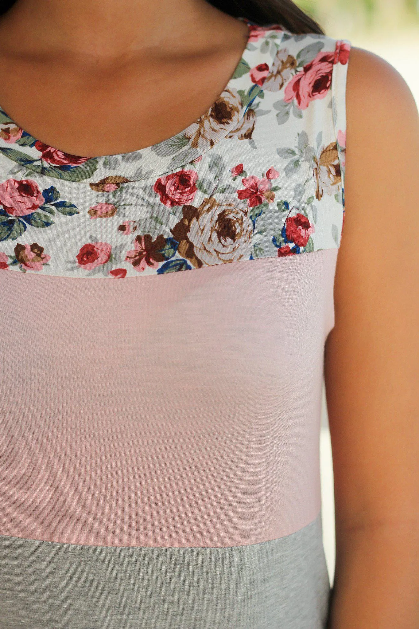 Light Pink and Gray Floral Tank Top