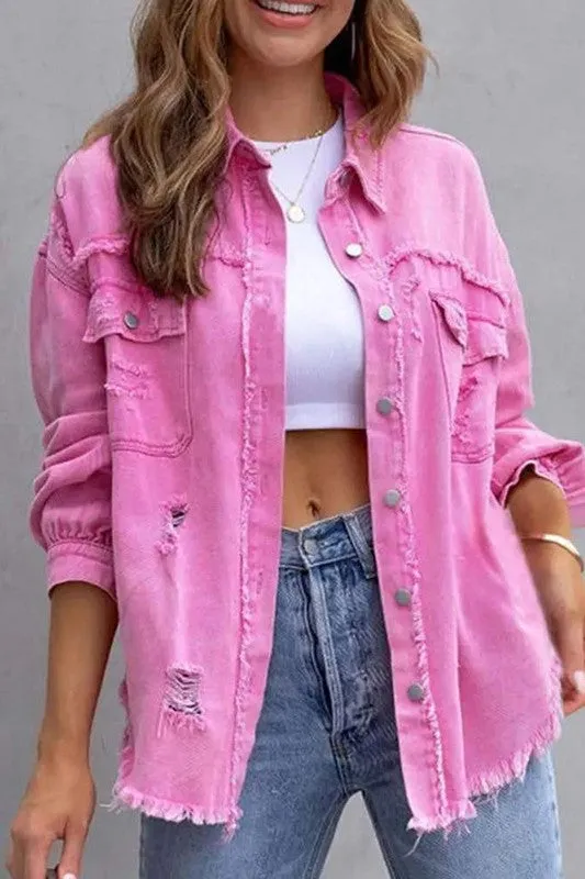 Like A Charm Denim Shacket Pink