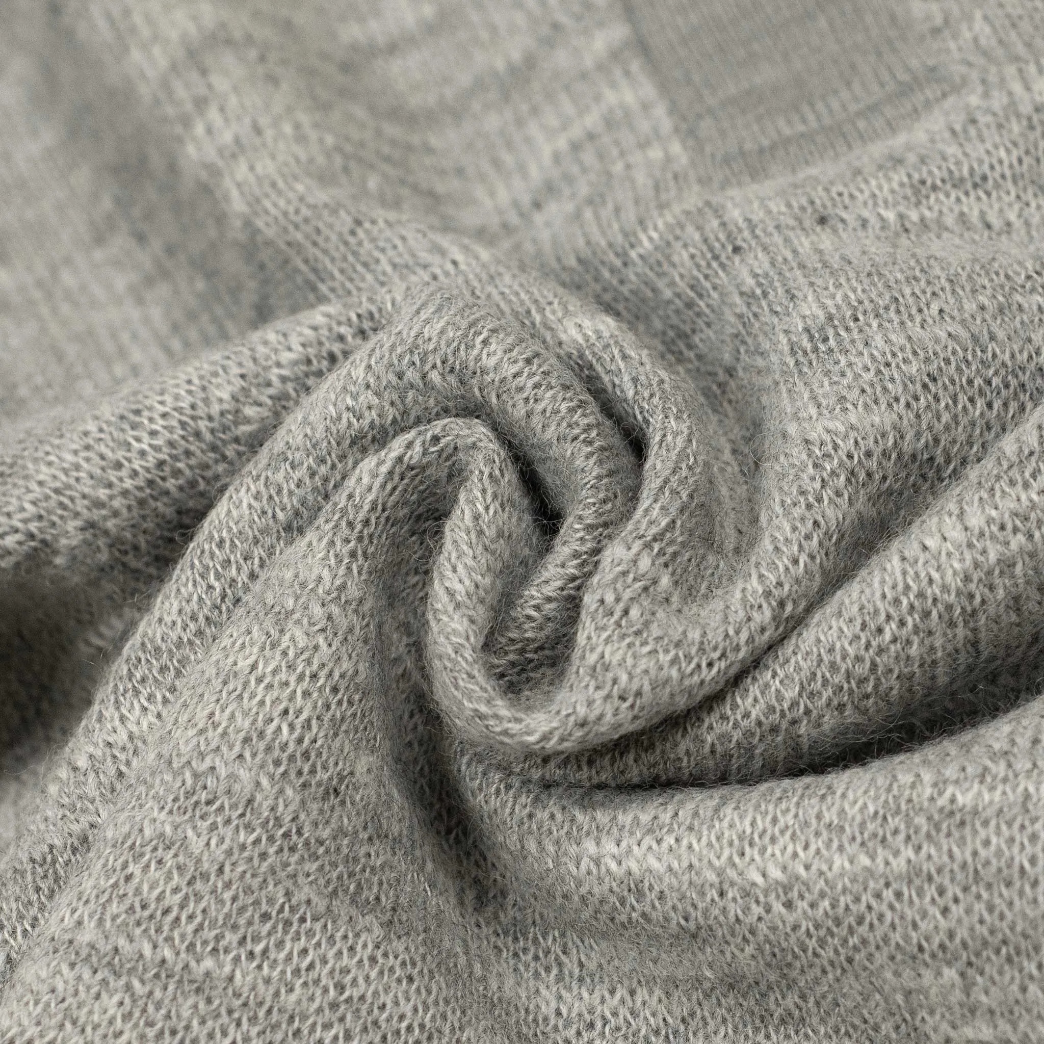 Lined polo sweater in light grey wool and cotton