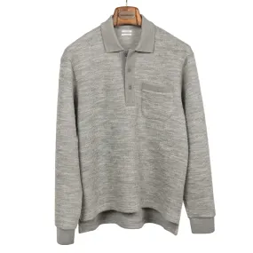 Lined polo sweater in light grey wool and cotton