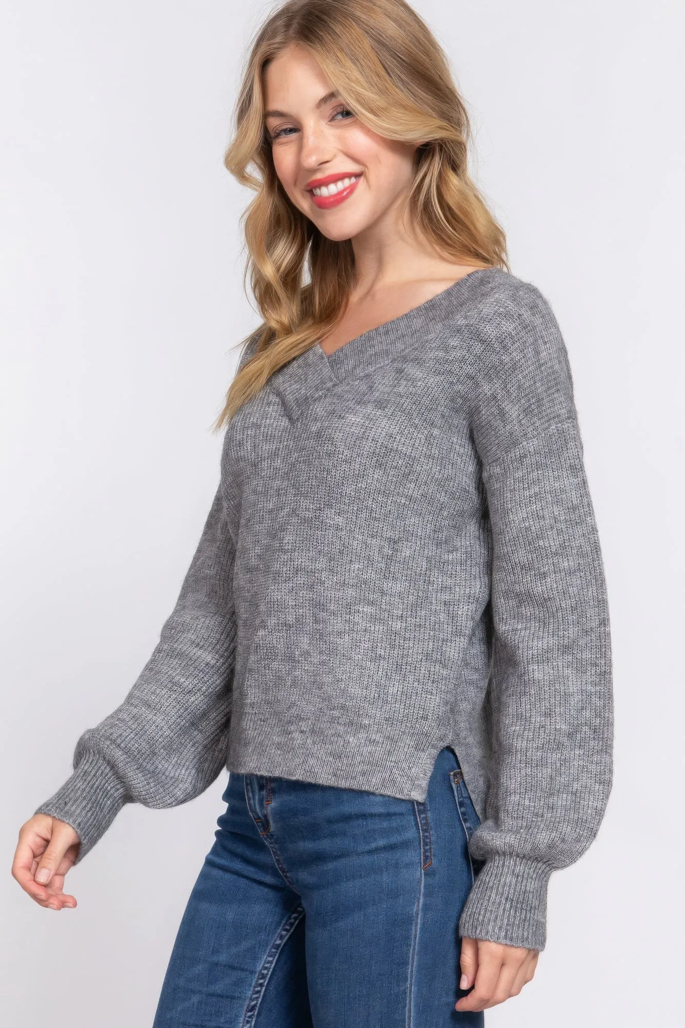 Long Slv Double V-neck Sweater