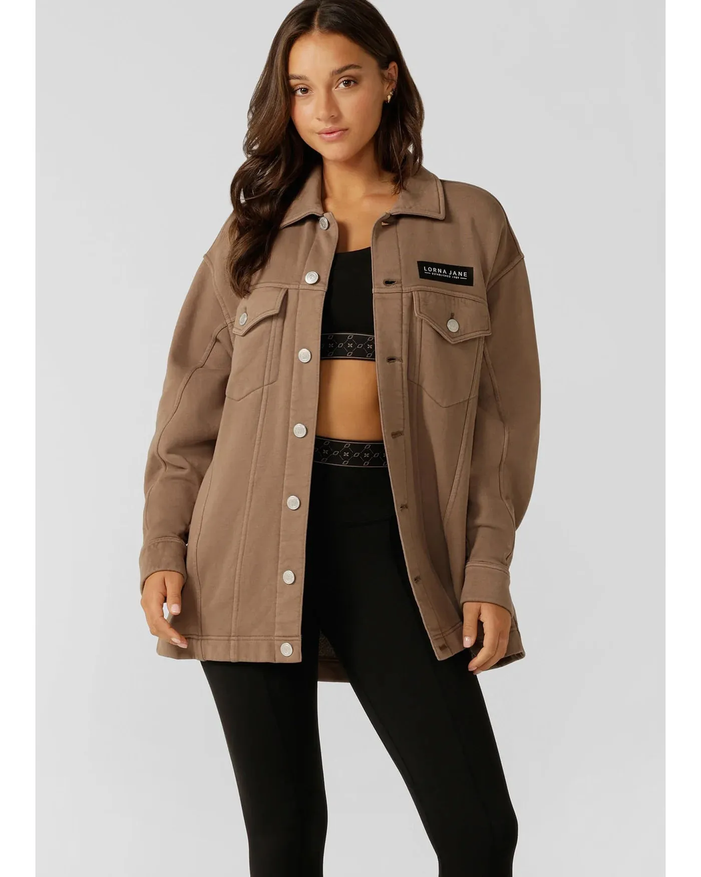 Lorna Jane Daybreak Washed Fleece Shacket - Washed Cedar