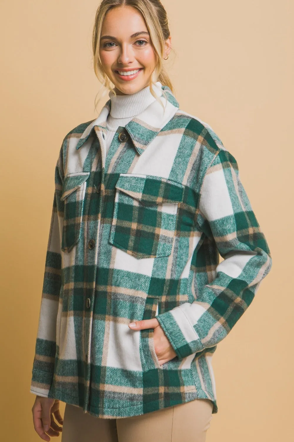 Love Tree Plaid Button Up Shacket