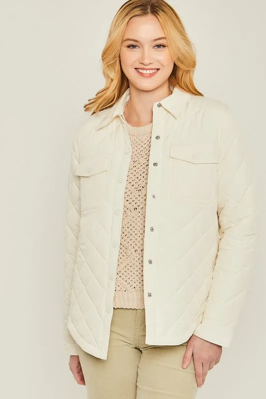 LOVE TREE Woven Solid Bust Pocket Shacket