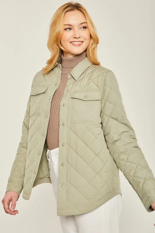 LOVE TREE Woven Solid Bust Pocket Shacket