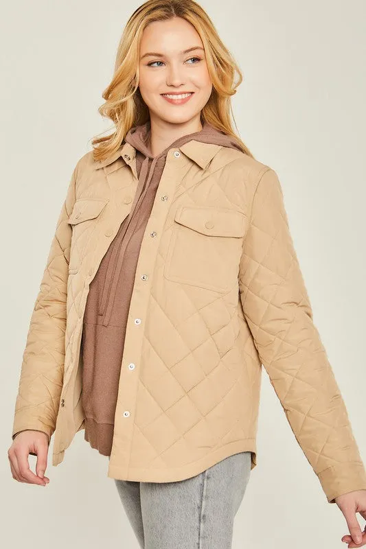 LOVE TREE Woven Solid Bust Pocket Shacket