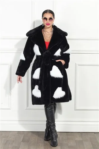 Luxe Moda LM353 Faux Fur Heart Coat with Tie Belt