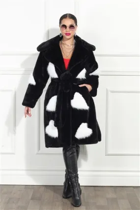 Luxe Moda LM353 Faux Fur Heart Coat with Tie Belt