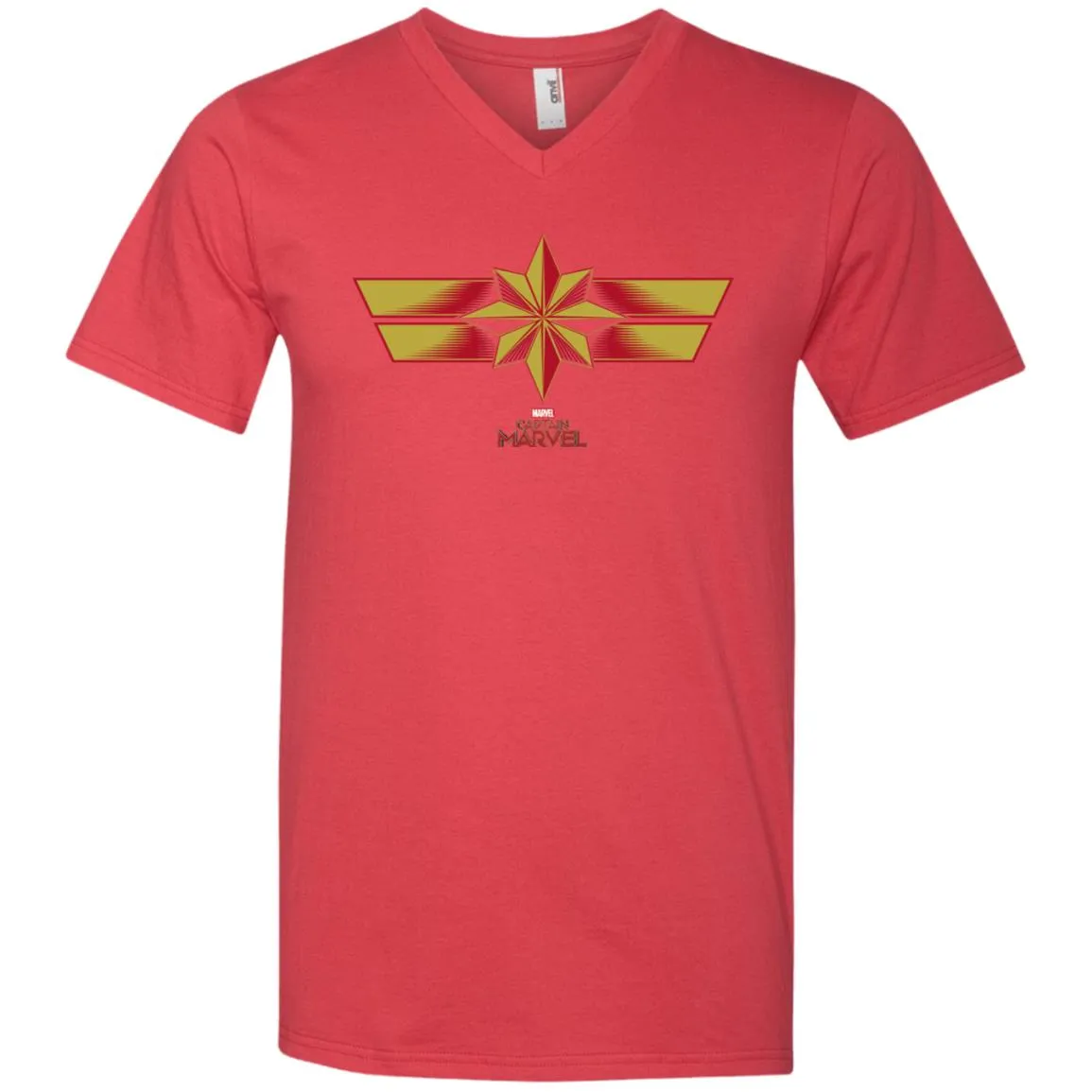 Marvel Captain Marvel Retro Red Yellow Logo Men V-Neck T-Shirt