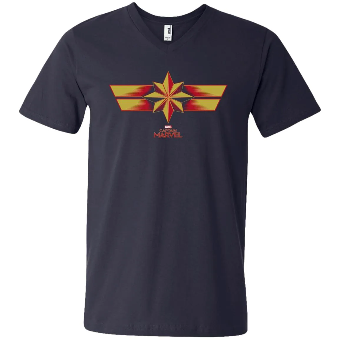 Marvel Captain Marvel Retro Red Yellow Logo Men V-Neck T-Shirt