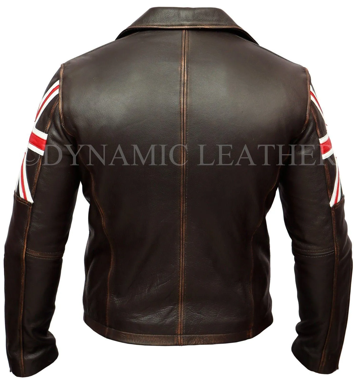 Men's Biker Vintage Distressed Brown Union Jack Racer Leather Jacket