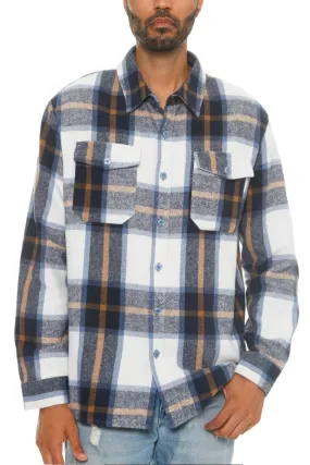 Men's Blue Brown Soft Flannel Checkered Shacket