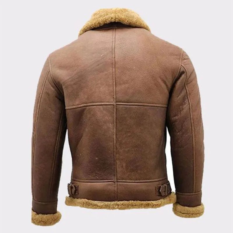 Men’s Brown B3 Sheepskin WW2 Shearling Leather Bomber Jacket