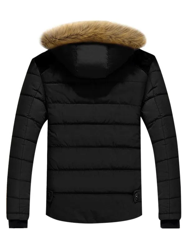 Men's Corduroy Shoulder Patchwork Faux Fur Lined Padded Jacket For Winter