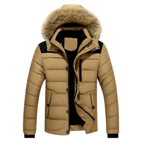 Men's Corduroy Shoulder Patchwork Faux Fur Lined Padded Jacket For Winter