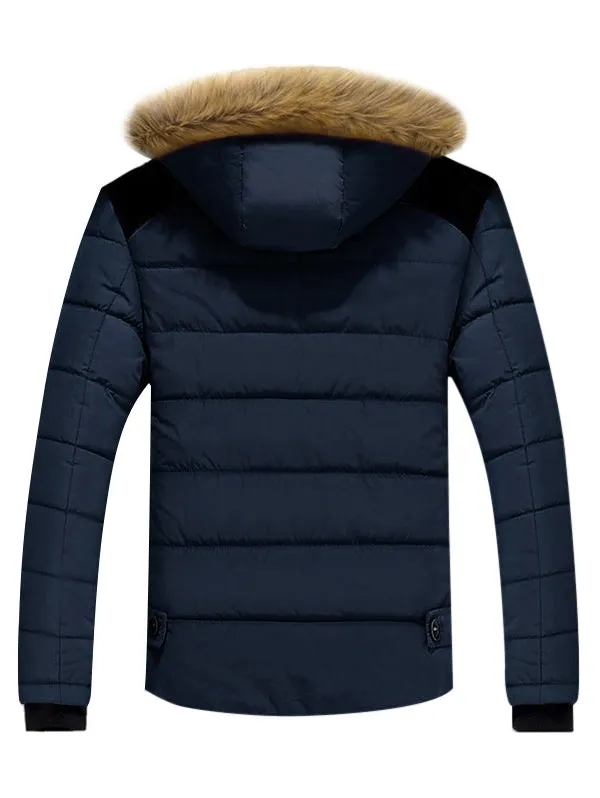 Men's Corduroy Shoulder Patchwork Faux Fur Lined Padded Jacket For Winter