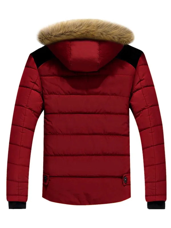 Men's Corduroy Shoulder Patchwork Faux Fur Lined Padded Jacket For Winter