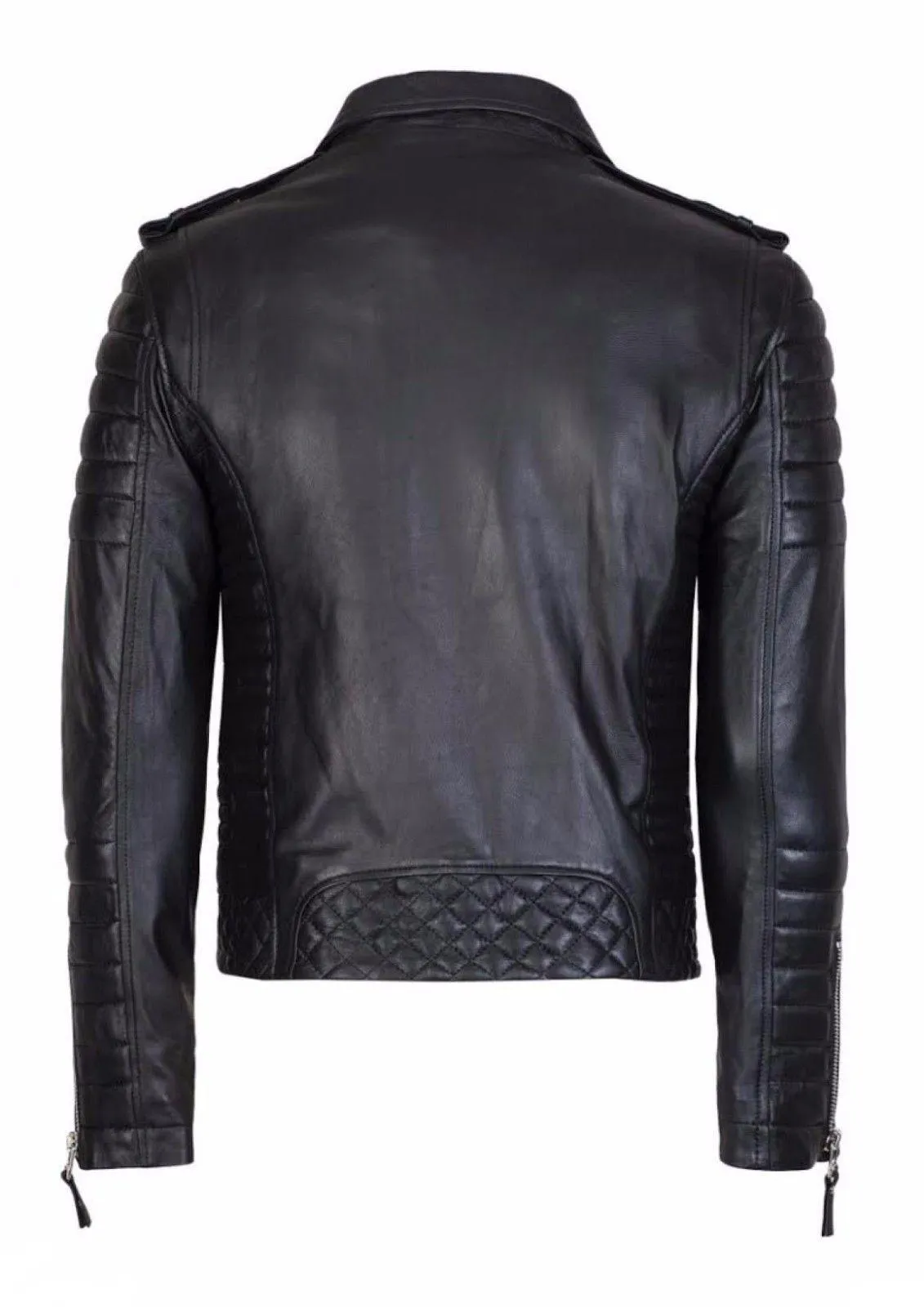 Men's Diamond Quilted Kay Michael Soft Leather Black Slim Fit Biker Jacket-BNWT