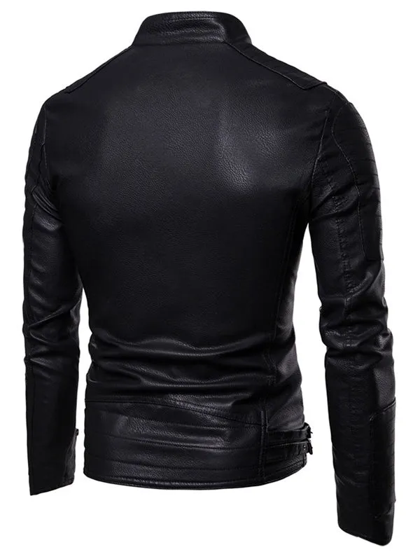 Men's Embellished Casual Faux Leather Zippers Jacket