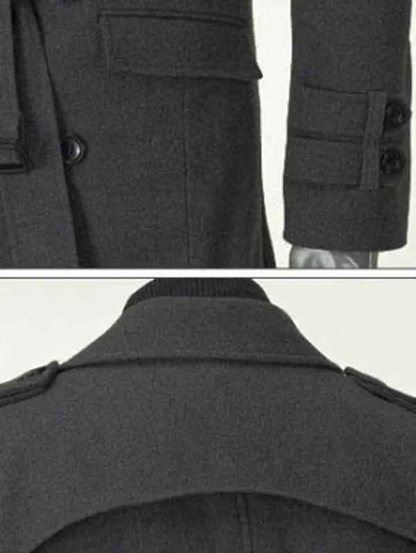 Men's Epaulet Double Breasted Woolen Blend Trench Coat