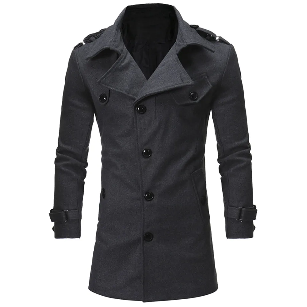 Men's Epaulet Single Breasted Turndown Collar Woolen Coat