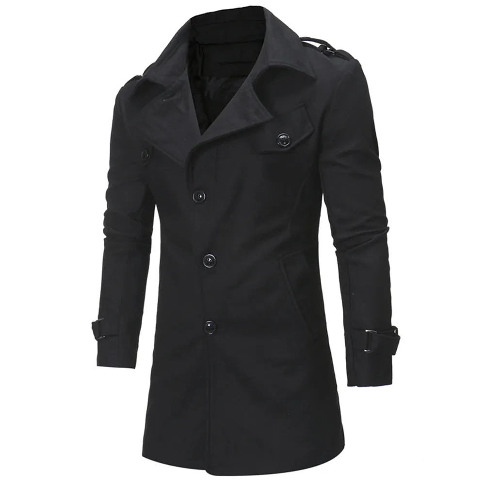 Men's Epaulet Single Breasted Turndown Collar Woolen Coat