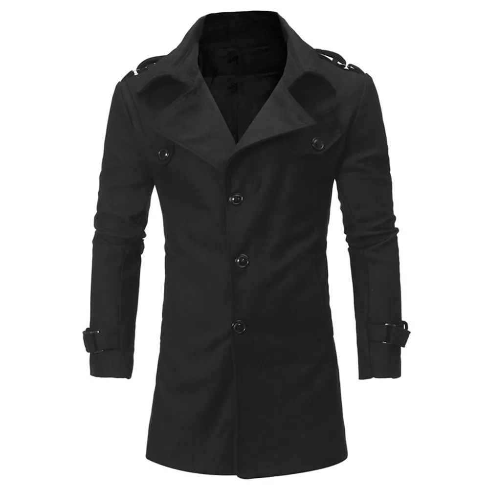 Men's Epaulet Single Breasted Turndown Collar Woolen Coat