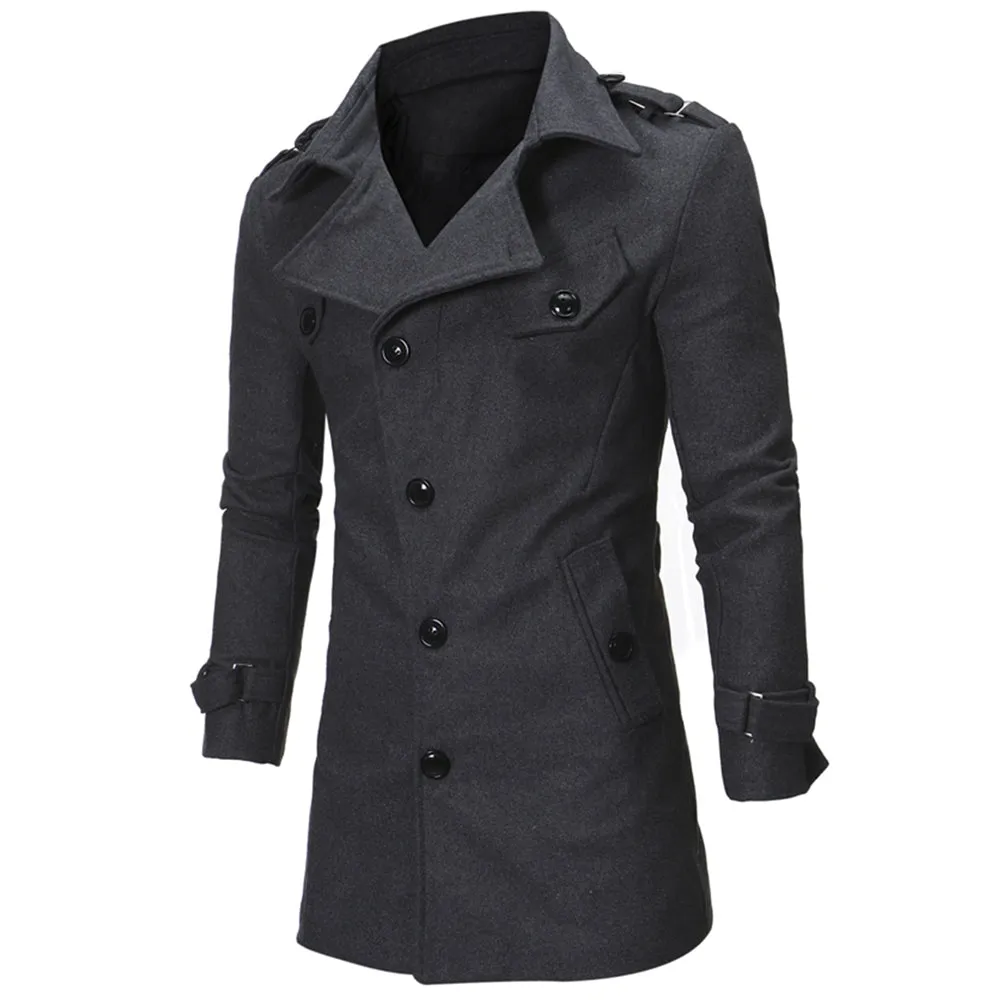 Men's Epaulet Single Breasted Turndown Collar Woolen Coat