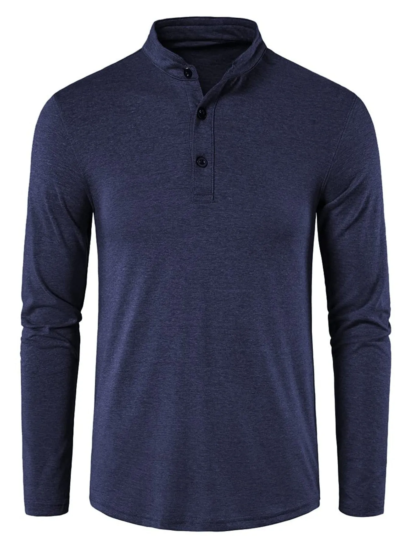 Men's Long Sleeve Henley Regular Fit Button Up V-neck T-shirt Top