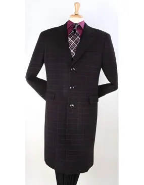 Mens Overcoat - Topcoat For Men - Winter Fabric-Plaid Pattern ~ Windowpane Wool Overcoat