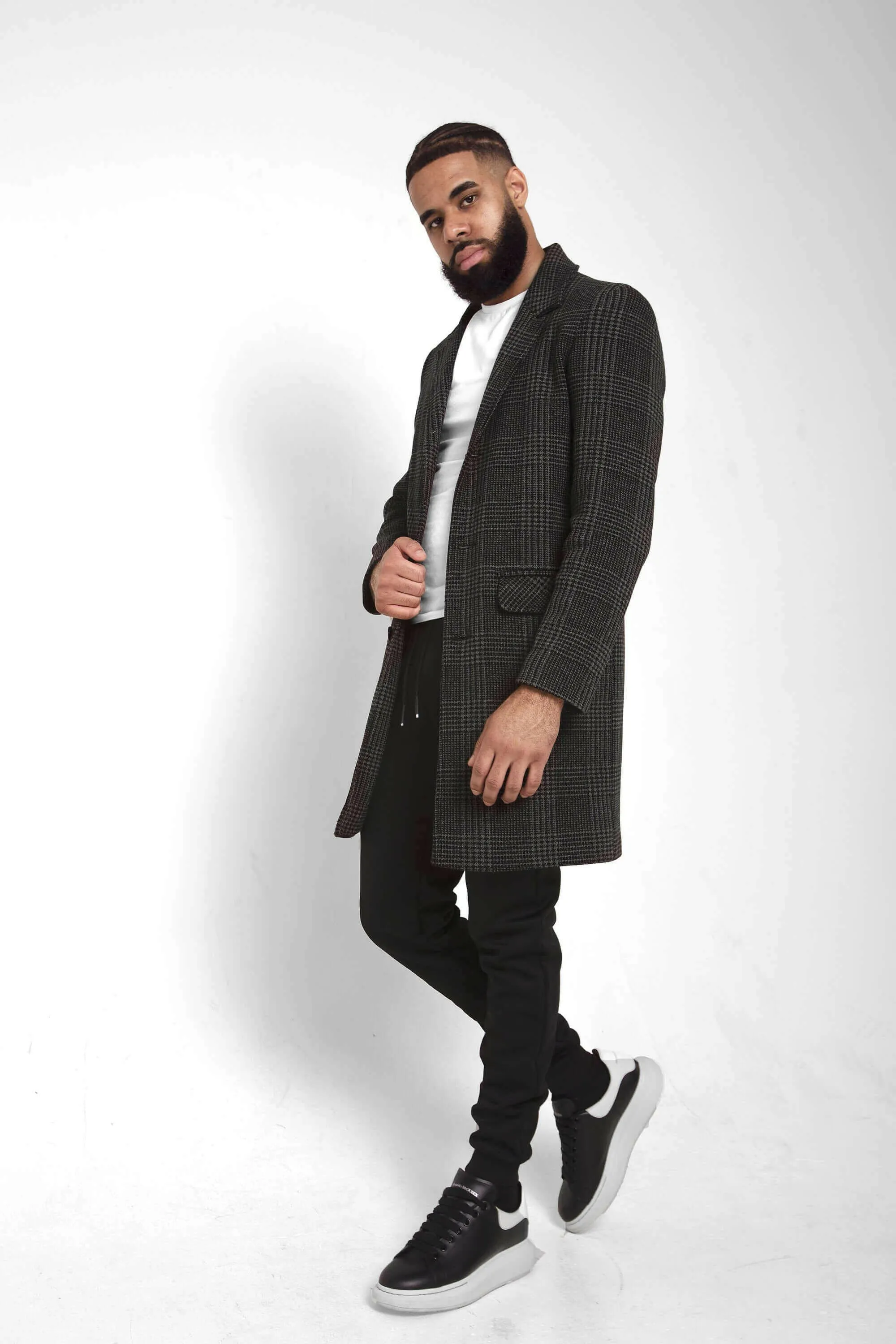 Mens Single Breasted Check Design Overcoat