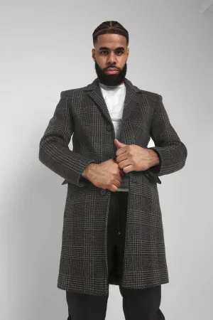 Mens Single Breasted Check Design Overcoat