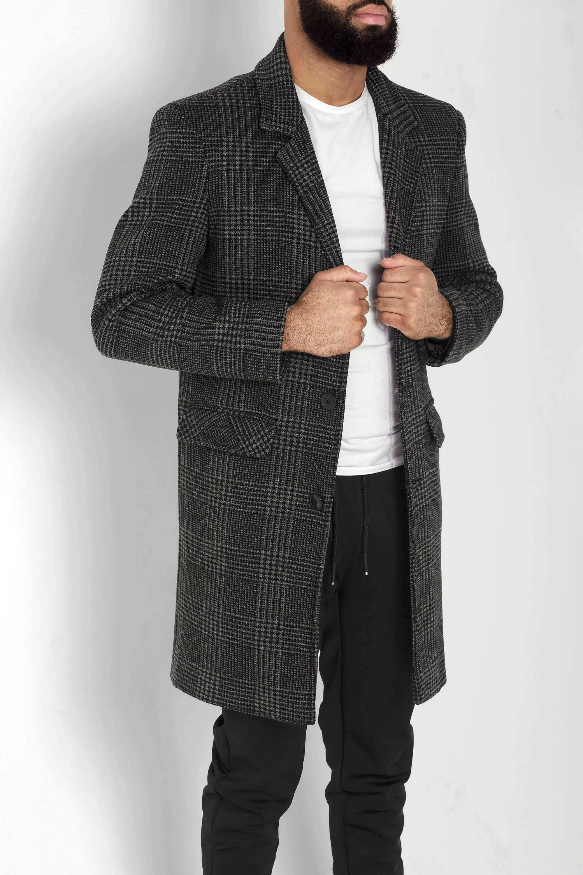 Mens Single Breasted Check Design Overcoat