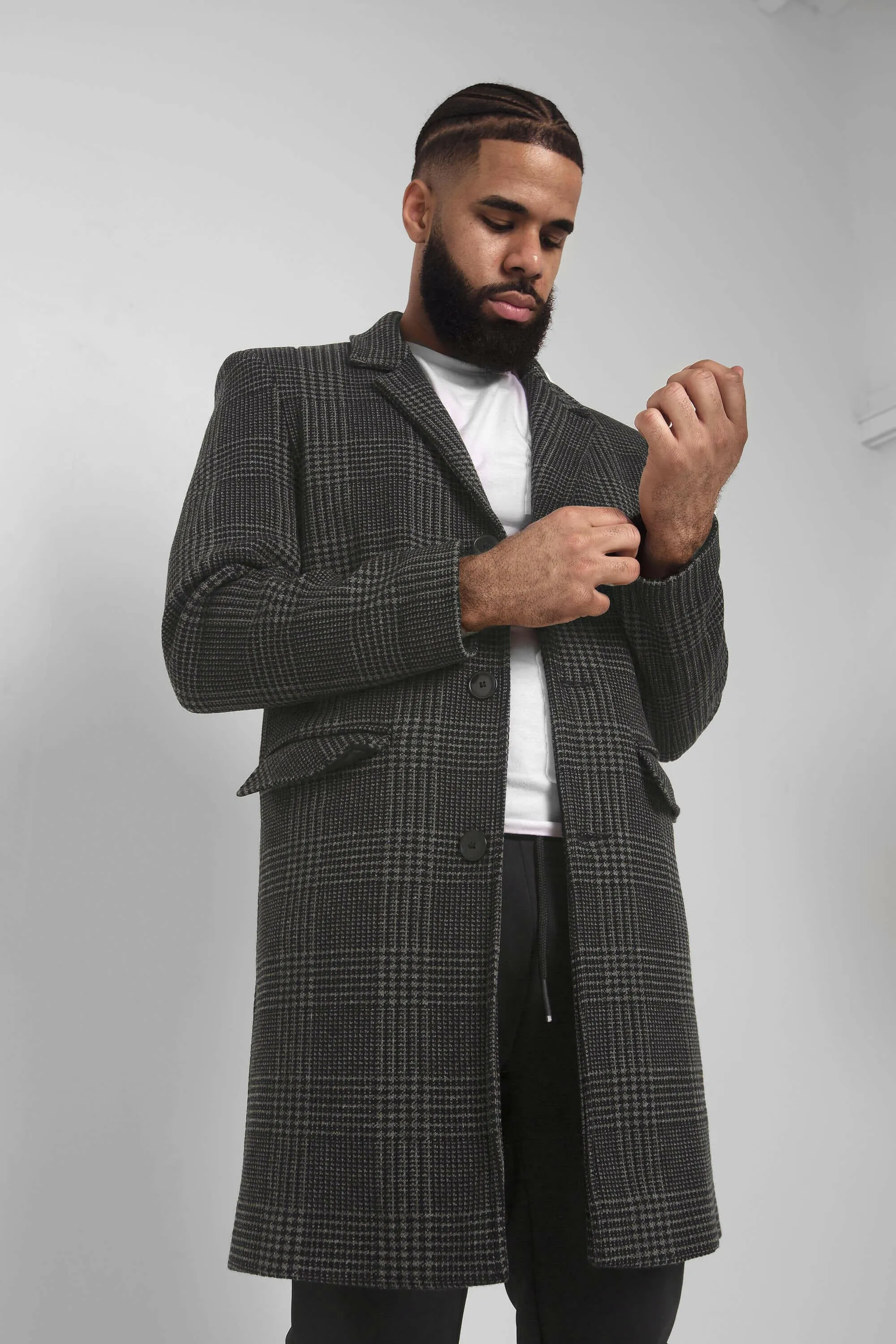 Mens Single Breasted Check Design Overcoat