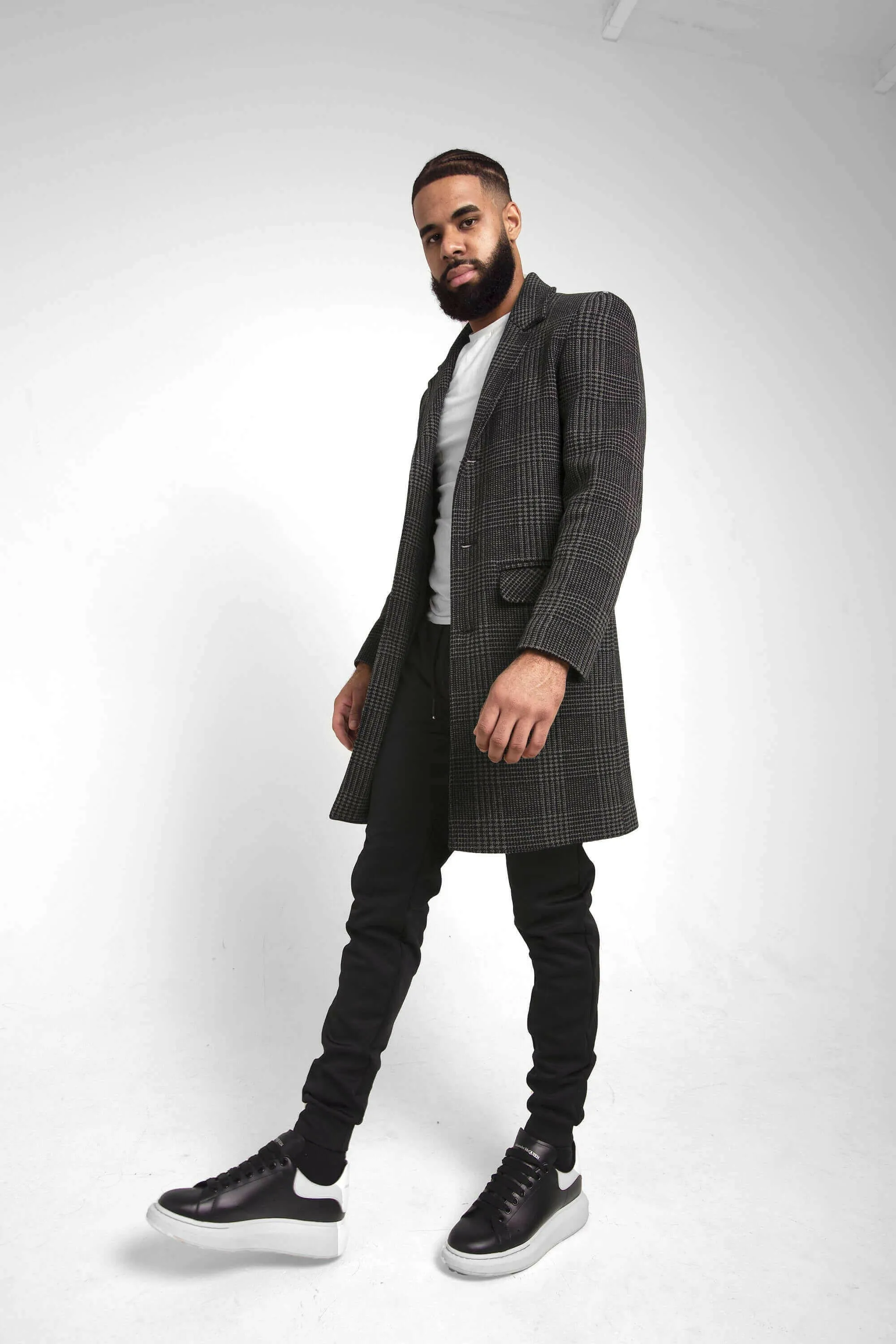 Mens Single Breasted Check Design Overcoat