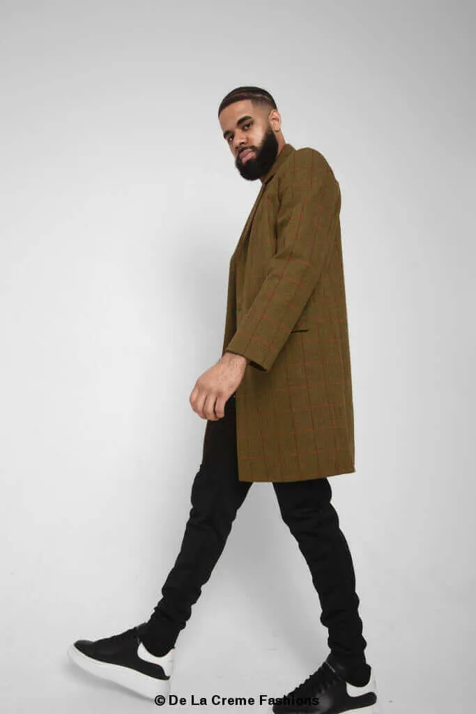 Mens Single Breasted Check Design Overcoat