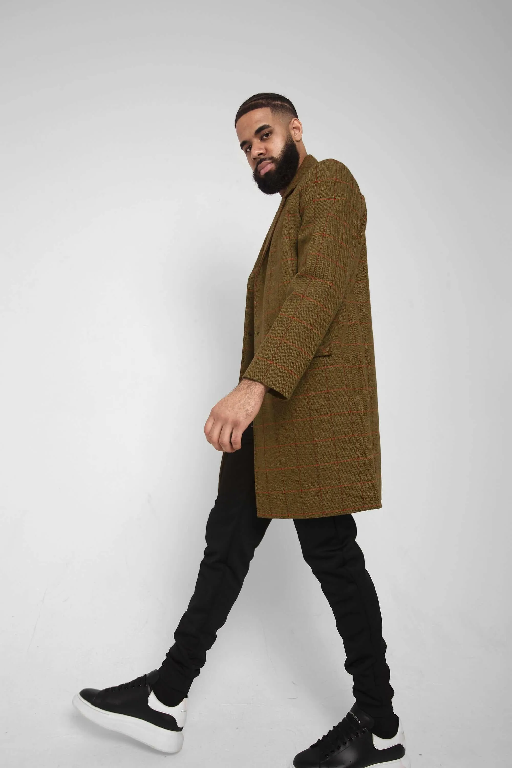 Mens Single Breasted Check Design Overcoat