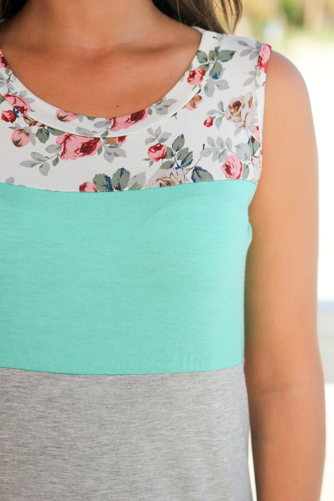 Mint and Gray Floral Tank Top