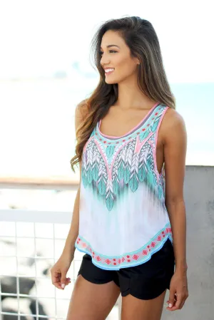 Mint Printed High Low Tank Top