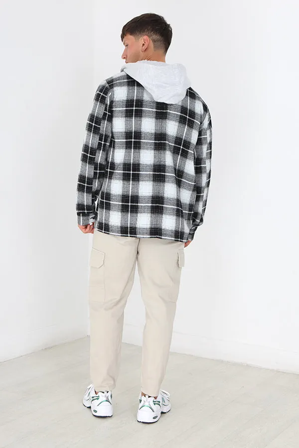 MONOCHROME FIXED JERSEY HOOD CHECKED SHACKET