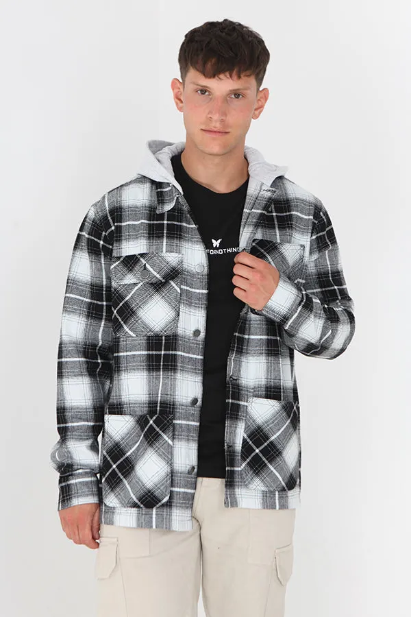 MONOCHROME FIXED JERSEY HOOD CHECKED SHACKET