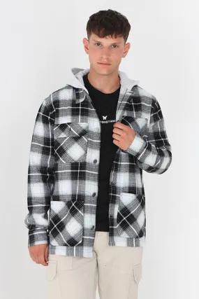 MONOCHROME FIXED JERSEY HOOD CHECKED SHACKET