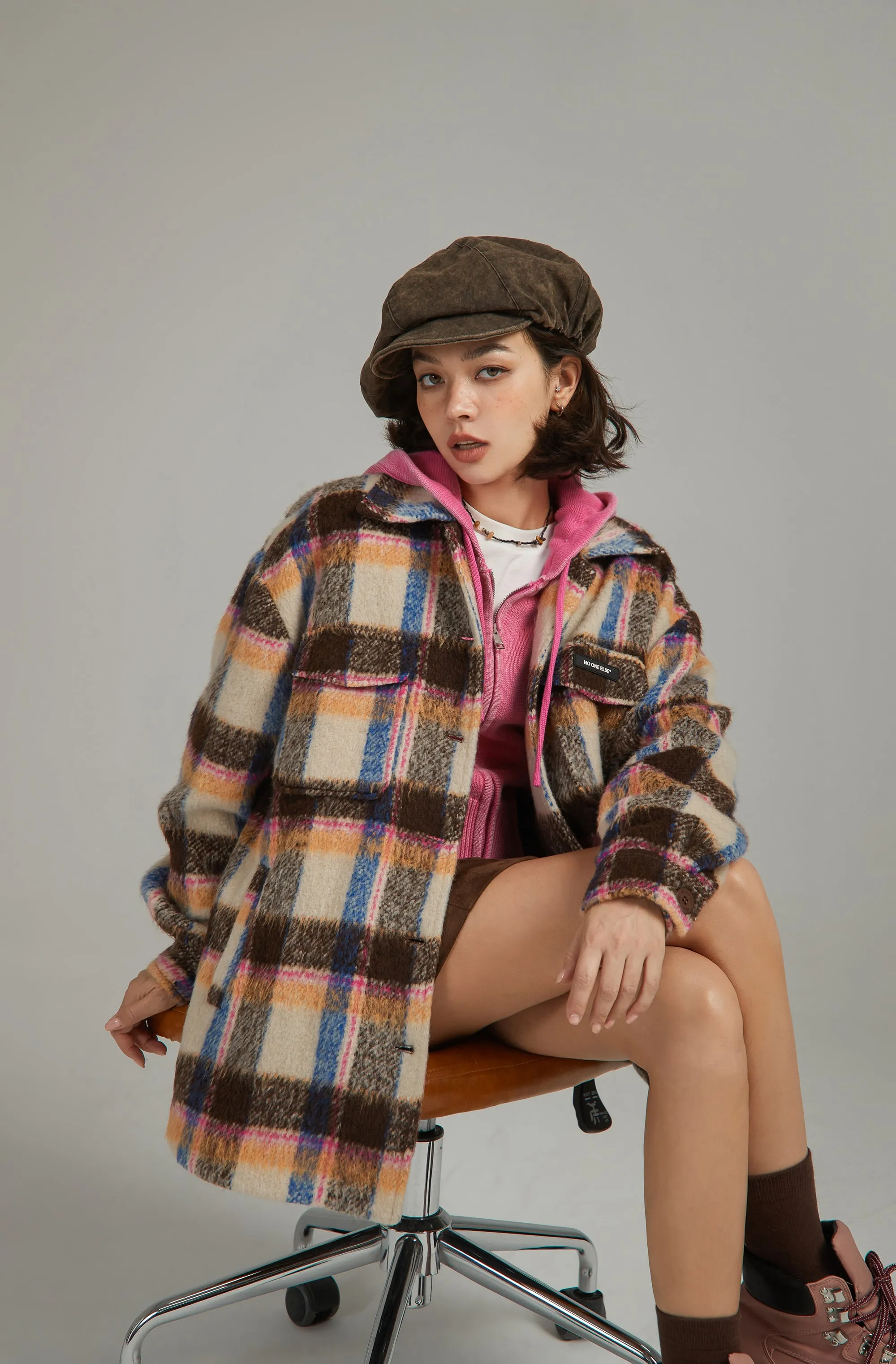 Multi Color Check Loose Fit Shacket