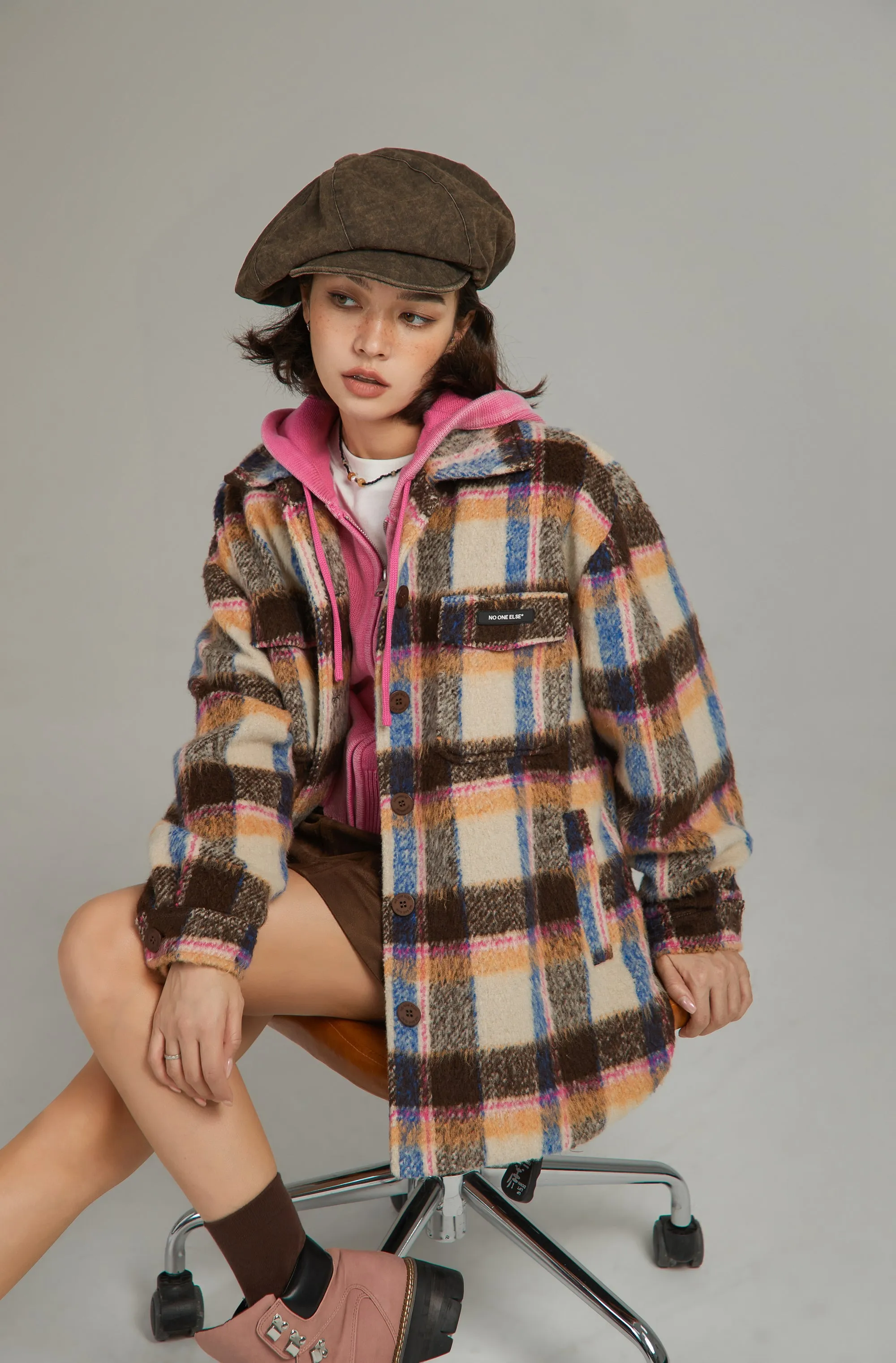 Multi Color Check Loose Fit Shacket