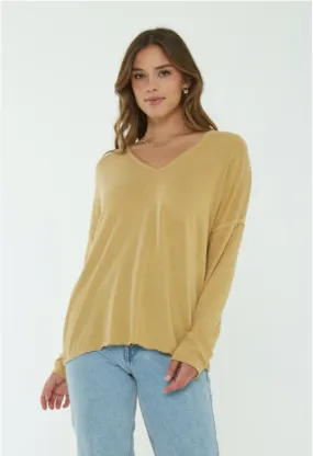 Mustard Yellow Textured Seamed Long Sleeve Top