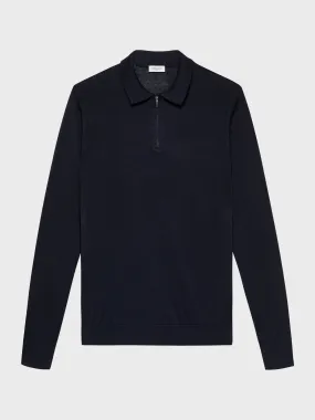 Navy Blue Cashfeel Zip-Up Polo Sweater