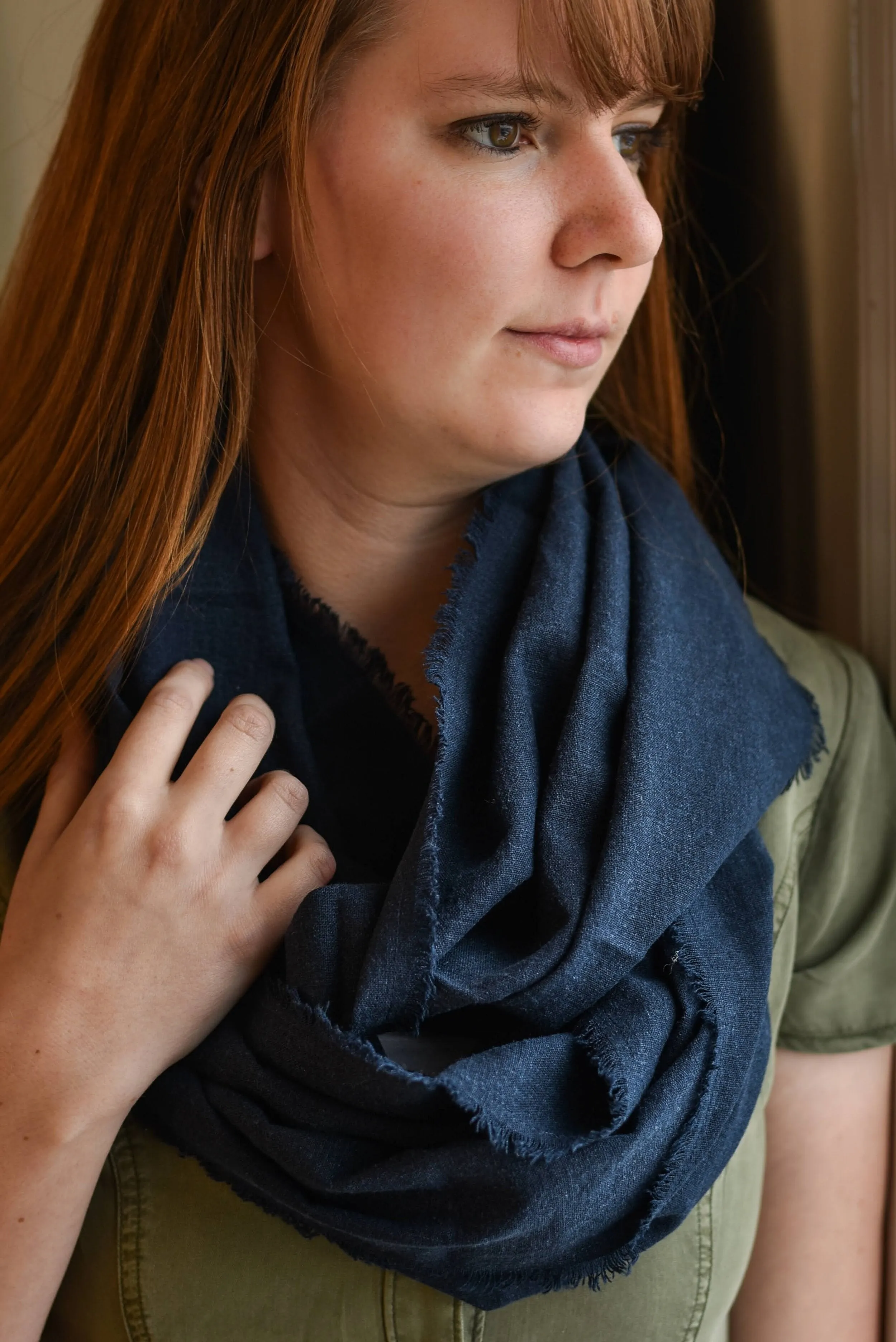 Navy Linen Infinity Scarf