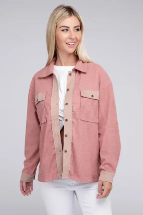 NUVI APPAREL Two-Tone Pink Flap Pocket Shacket